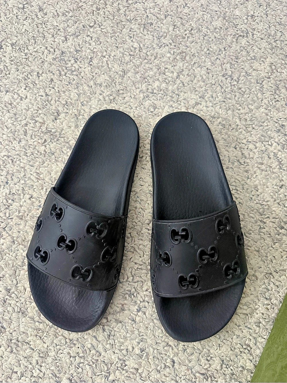 Gucci Rubber GG Slide Black Logo Sandals